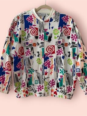 Vintage 80s Abstract Print Jacket & Vest Matching Set
